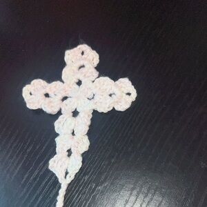 Hand Crafted dainty light, blush, pink cross Crochet bookmark
